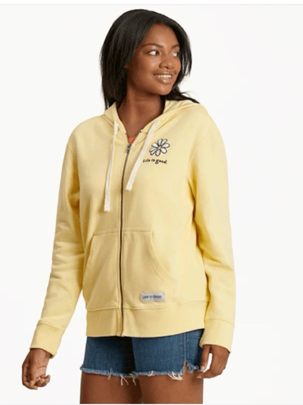 NWT Life Is Good Daisy Simply True  Full Zip Front Hoodie SZ XL Yellow